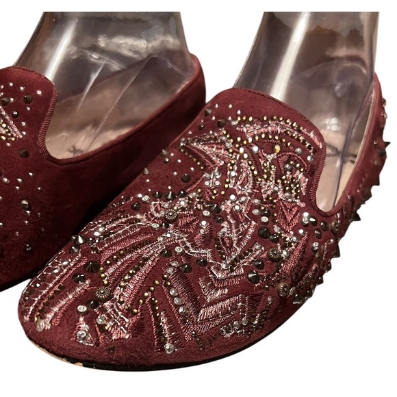 SAM EDELMAN Avalon Flats Burgundy Wine Suede‎ Sequin Flats Fairy Grunge W Sz 7.5 - Picture 8 of 16